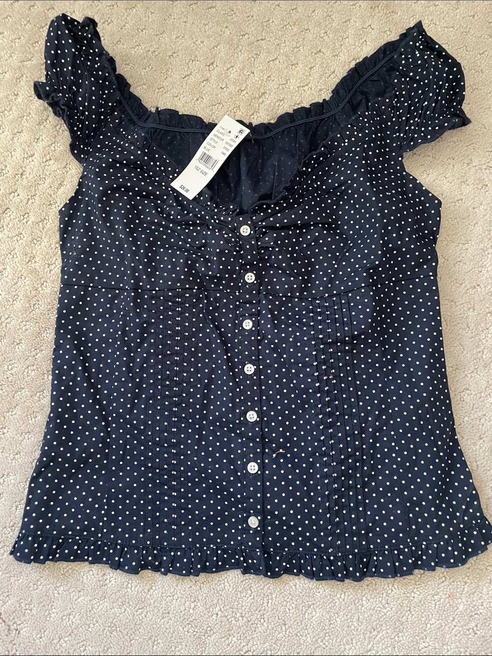 PacSun Navy Polka Dot Ruffle Button-Front Top